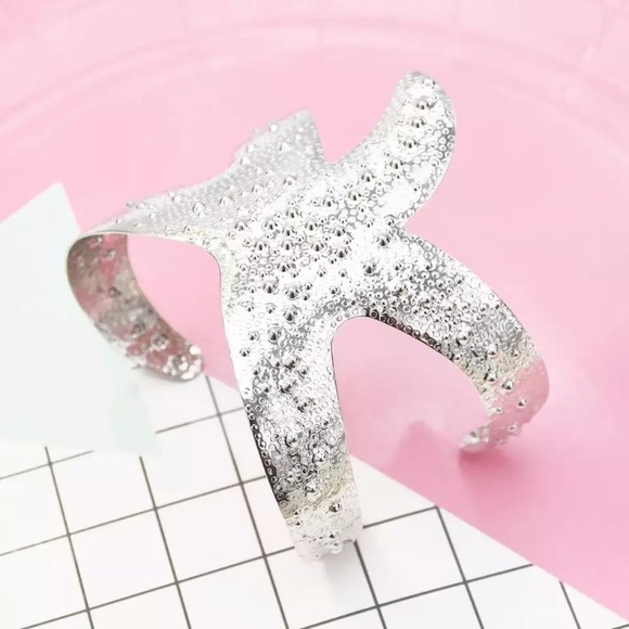 Silver Tone Starfish Cuff | Bangle Bracelet - Picture 4 of 8